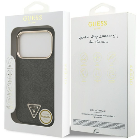 Guess Nakładka Magsafe 4G PU Leather Case With Triangle Logo And Gold Metal Camera Frame Do iPhone 17 Pro Brązowa