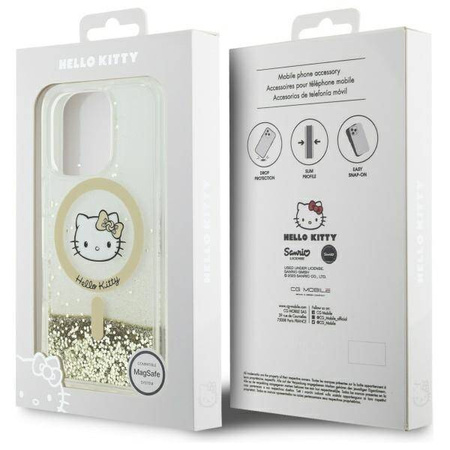 Original Handyhülle IPHONE 16 PRO Hello Kitty Hardcase Liquid Glitter Fever MagSafe (HKHMP16LLGDIH) Gold und Weiß