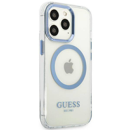 Original Handyhülle IPHONE 13 PRO Guess Hard Case Metal Outline Magsafe (GUHMP13LHTRMB) blau