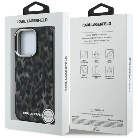 Karl Lagerfeld IML Leopard Pattern MagSafe Case for iPhone 16 Pro - Black