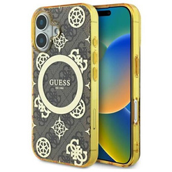 Original Handyhülle IPHONE 16 Guess Hardcase IML Peony On 4G Background MagSafe (GUHMP16SH4PYEEW) braun