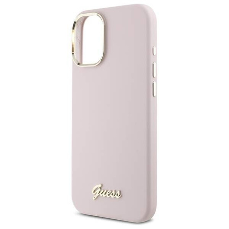 Original Case IPHONE 16 Guess Hardcase Silicone Script Metal Logo & Frame (GUHCP16SSMBSLP) pink