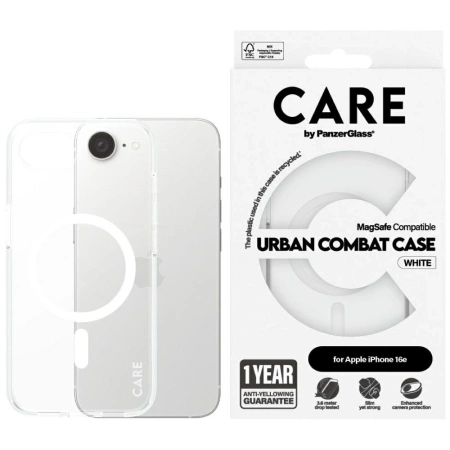 Etui CARE by PanzerGlass Flagship Urban Combat White MagSafe na iPhone 16e - przezroczyste
