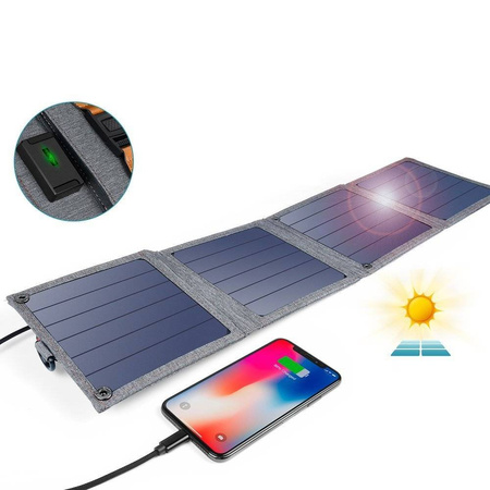 Choetech rozkładana podróżna ładowarka solarna słoneczna fotowoltaiczna 14W z USB 5V / 2,4A panel słoneczny szary (SC004)