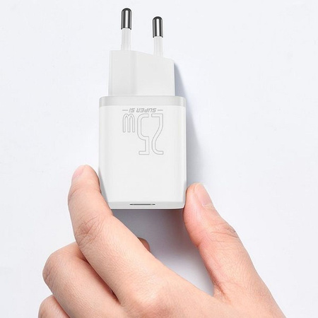 Baseus Super Si szybka ładowarka sieciowa Quick Charge 3.0 Power Delivery 25W 3A + Kabel USB Typ C - USB Typ C 3A 1m biały (TZCCSUP-L02)