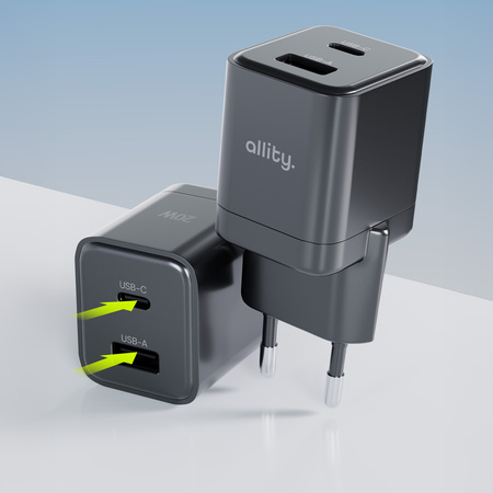 Allity ładowarka sieciowa GaN PD QC ATC-01-20WAC 1x USB-C 1x USB-A 20W czarna