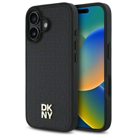 Original Handyhülle IPHONE 16 DKNY Hardcase Repeat Pattern Stack Logo MagSafe (DKHMP16SPSHRPSK) schwarz