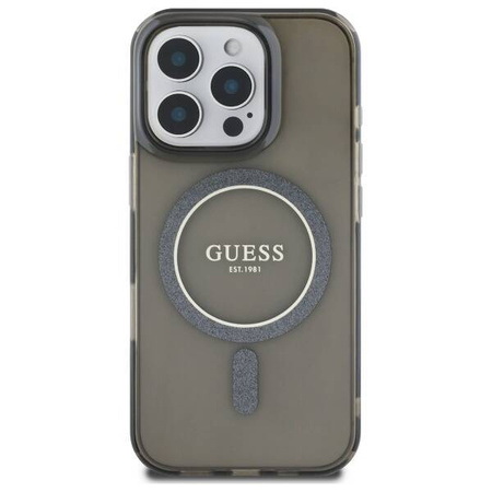 Etui Guess IML Glitter Circle MagSafe na iPhone 16 Pro Max - czarne