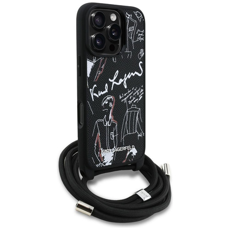 KARL LAGERFELD futerał do IPHONE 16 PRO KLHCP16LPGGRMPCK kompatybilny z MagSafe (CRSSBY Grained PU W/ Pattern & Logo) czarny