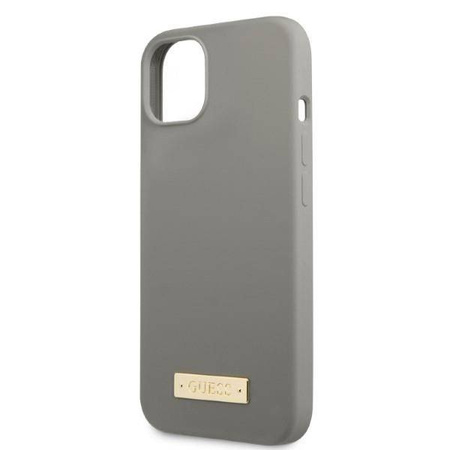 Oryginalne Etui IPHONE 13 MINI Guess Hard Case Silicone Logo Plate MagSafe (GUHMP13SSPLG) szare