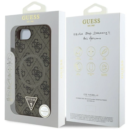 Guess 4G Ring Triangle Logo MagSafe iPhone 16e Hülle - Braun