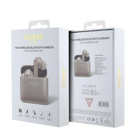 Słuchawki Bluetooth Guess Printed Logo TWS + stacja dokująca - różowo-złote
