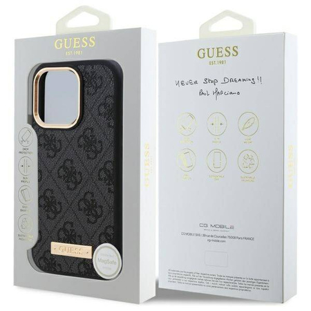 Oryginalne Etui IPHONE 16 PRO Guess Hardcase 4G Logo Plate MagSafe (GUHMP16LU4GPRK) czarne
