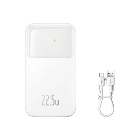 Baseus Comet Series Powerbank mit Display 10000 mAh 22,5 W – weiß + USB-A – USB-C 0,3 m Kabel – weiß