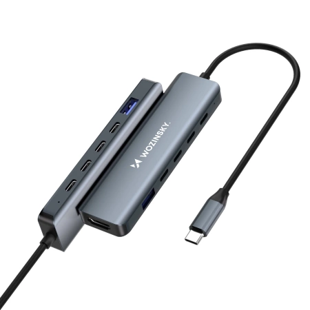 USB-C 6 in 1 Hub Wozinsky WHBC10Y4S Multifunktional, Aluminium, mit 25 cm Kabel - Grau