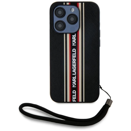 Karl Lagerfeld Saffiano Athleisure Stripes Cord iPhone 15 Pro Hülle - Rot
