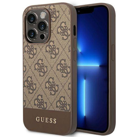 Guess 4G Bottom Stripe Metal Logo Collection - Etui iPhone 14 Pro Max (brązowy)