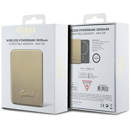 Guess powerbank indukcyjny 5W GUPBM3ALGSGD 3000mAh złoty MagSafe Metal Script Logo