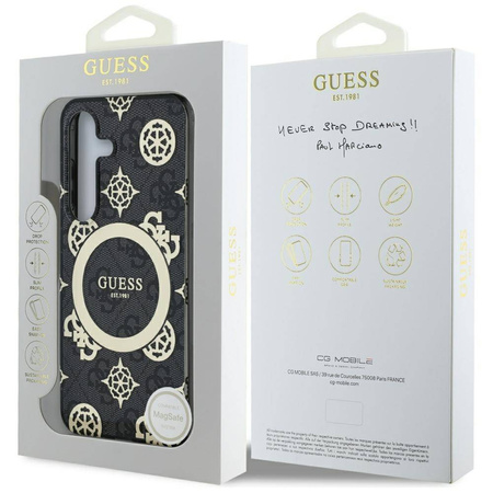 GUESS SAMSUNG S25 GUHMS25SH4PYEEK GOLD PEONY PATTERN MAGSAFE BLACK