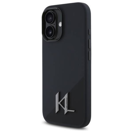 Original Case IPHONE 16 Karl Lagerfeld Hardcase Silicone Shadow Metal Initial MagSafe (KLHMP16SSCMKMPCK) black