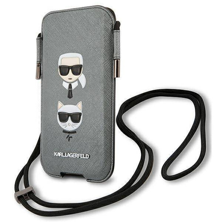 Karl Lagerfeld Handtasche KLHCP12MOPHKCG 6,1 &quot;grau / graues Hardcase Saffiano Ikonik Karl &amp; Choupette Head