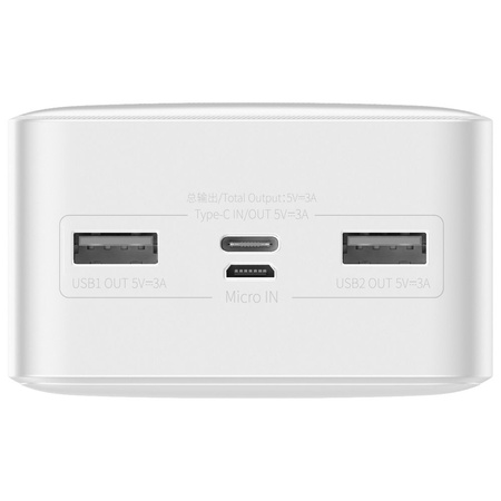 Baseus Bipow Powerbank mit Display 30000mAh 15W weiß (Overseas Edition) + USB-A - Micro USB Kabel 0,25m weiß (PPBD050202)