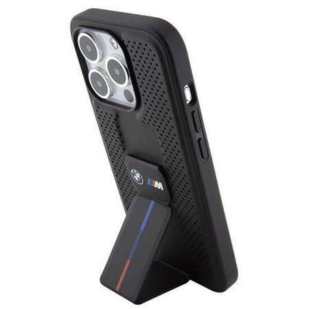 Etui BMW Grip Stand Smooth & Perforated na iPhone 15 Pro - czarne