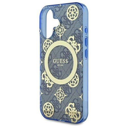 Original Handyhülle IPHONE 16 Guess Hardcase IML Peony On 4G Background MagSafe (GUHMP16SH4PYEEB) blau