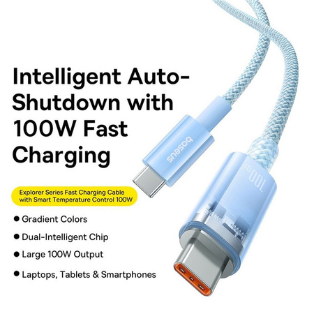 BASEUS kabel Typ C do Typ C Explorer Power Delivery 100W 1m niebieski P10319703311-00 / CB000043