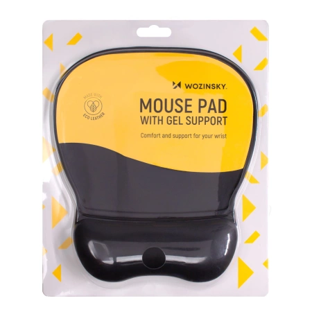 Wozinsky Podkładka pod Mysz i Nadgarstek żelowa Eco skóra duża antypoślizgowa - czarna