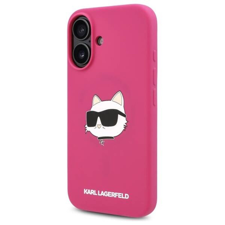Original Handyhülle IPHONE 16 Karl Lagerfeld Hardcase Silicone Choupette Head Print MagSafe (KLHMP16SSCHPPLF) Fuchsie