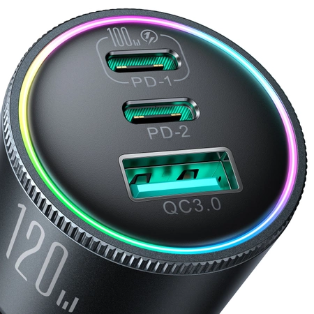 Joyroom JR-CCN07 Autoladegerät 120 W 2xUSB-C USB-A + USB-C-Kabel 100 W – Dunkelgrau