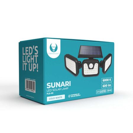 Lampa solarna LED SUNARI FLS-03 74*SMD PIR 8W 600lm 6000K 2400mAh Li-Ion Forever Light