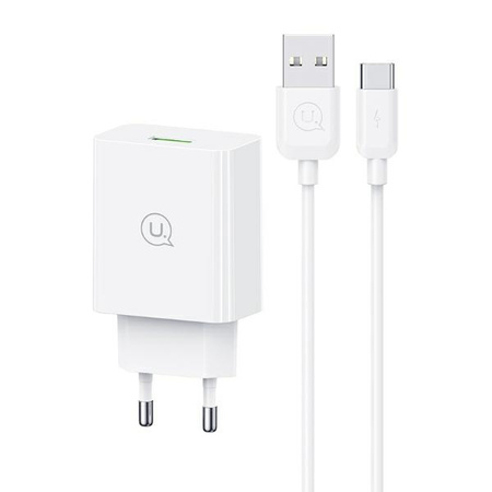 USAMS Ład. siec. 18W + kabel USB-C/USB-A1m Fast Charging biały/white series SC SCXLTZ02