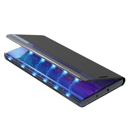 New Sleep Case iPhone 16e Flip Cover mit Ständer - Schwarz