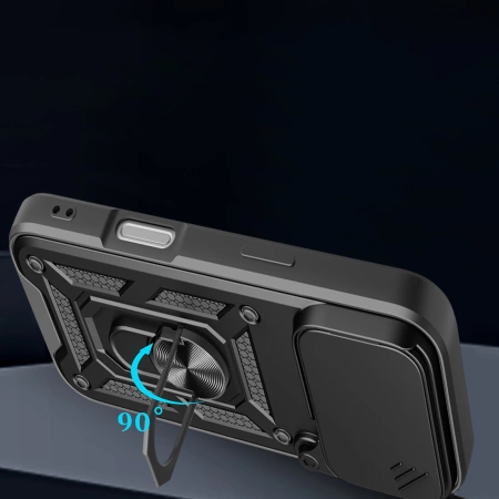 Etui Hybrid Armor Camshield na iPhone 17 Pro pancerne z podstawką i osłoną aparatu - czarne