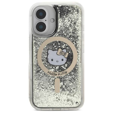 Oryginalne Etui IPHONE 16 Hello Kitty Hardcase Liquid Glitter Fever MagSafe (HKHMP16SLGDIK) czarno-złote