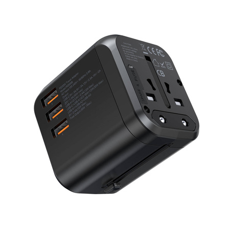 Choetech Fast Universal GaN USB Travel Charger Type C / 3 x USB-A 30W Power Delivery Black (PD5008-BK)