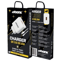 MOONX wall charger MC05 22,5W 1xUSB QC3.0 + cable Micro USB White