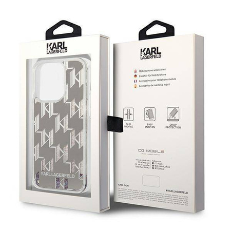 Original Handyhülle IPHONE 14 PRO MAX Karl Lagerfeld Hardcase Liquid Glitter Monogram (KLHCP14XLMNMS) silber