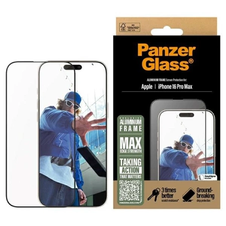 PanzerGlass Displayschutzfolie Aluminiumrahmen iPhone 16 Pro Max 6,9" Ultra-Wide Fit 2852
