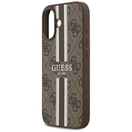 Etui Guess 4G Printed Stripes MagSafe na iPhone 17 - brązowe