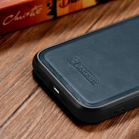 iCarer Leather Oil Wax etui pokryte naturalną skórą do iPhone 14 Plus niebieski (WMI14220719-BU)