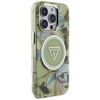 Schutzhülle IPHONE 16 PRO Guess Glitter Flowers Triangle Buttons MagSafe grün