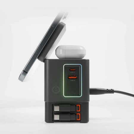 SBS Power Dock 6-in-1 mit MagSafe, Ständer und USB-C-Kabeln 65 W – Schwarz