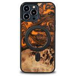 Wood and Resin Case for iPhone 13 Pro Max MagSafe Bewood Unique Orange - Orange and Black