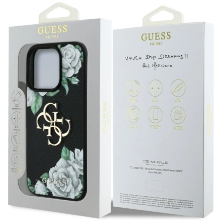 Etui Guess Grained Roses Big 4G logo na iPhone 16 Pro - czarne