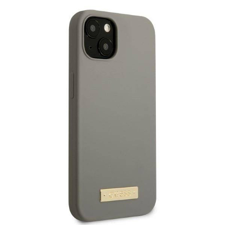 Oryginalne Etui IPHONE 13 MINI Guess Hard Case Silicone Logo Plate MagSafe (GUHMP13SSPLG) szare