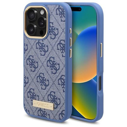 Original Handyhülle IPHONE 16 PRO Guess Hardcase 4G Logo Plate MagSafe (GUHMP16LU4GPRB) blau
