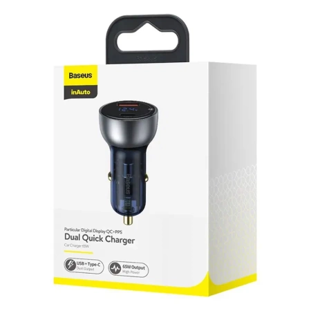 Baseus ładowarka samochodowa USB / USB Typ C 65 W 5 A SCP Quick Charge 4.0+ Power Delivery 3.0 ekran LCD przezroczysty (CCKX-C0A)